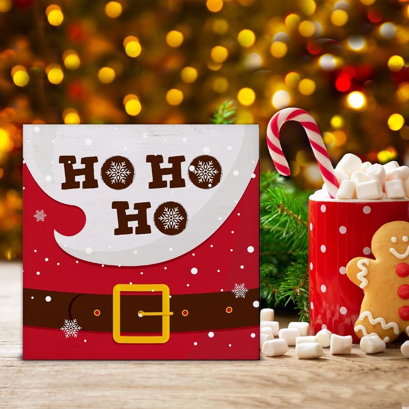 Zauly Christmas Home Decor Sign, Christmas Decorations Indoor, Christmas Ho Ho Ho Wood Sign Rustic Home Table Desk Decor (5 x 5 Inches) - Image 4